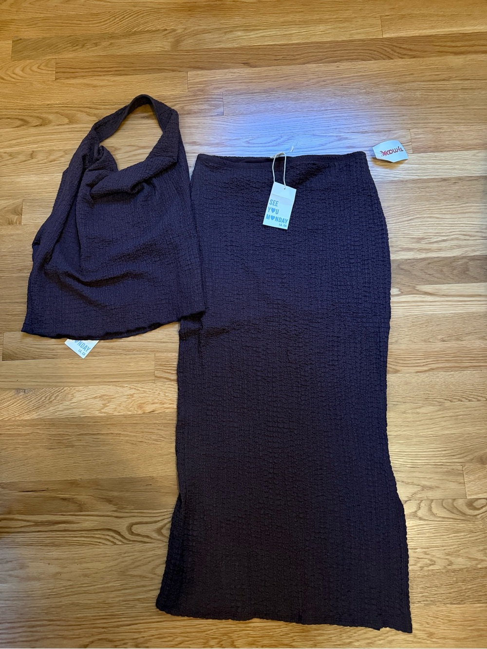 See You Monday Dark brown Textured Knit Skirt Set